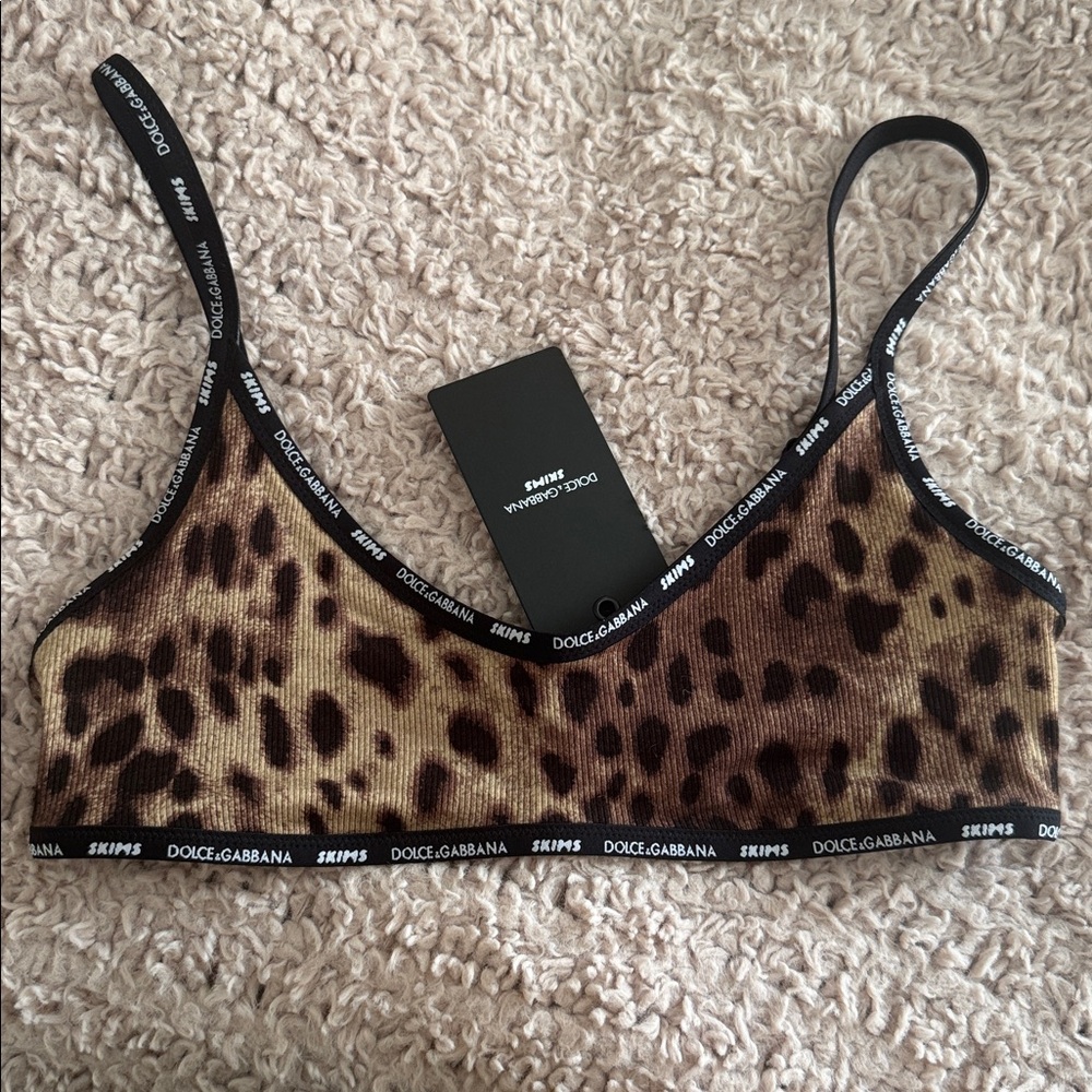 SKIMS x Dolce and Gabbana Leopard Cotton Ribbed Rib Bralette Bra NWT
